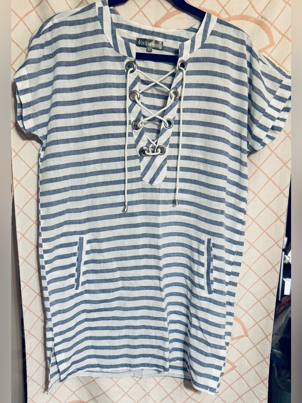 The Vintage Shop Blue & White Striped Lace-Up Women’s Dress